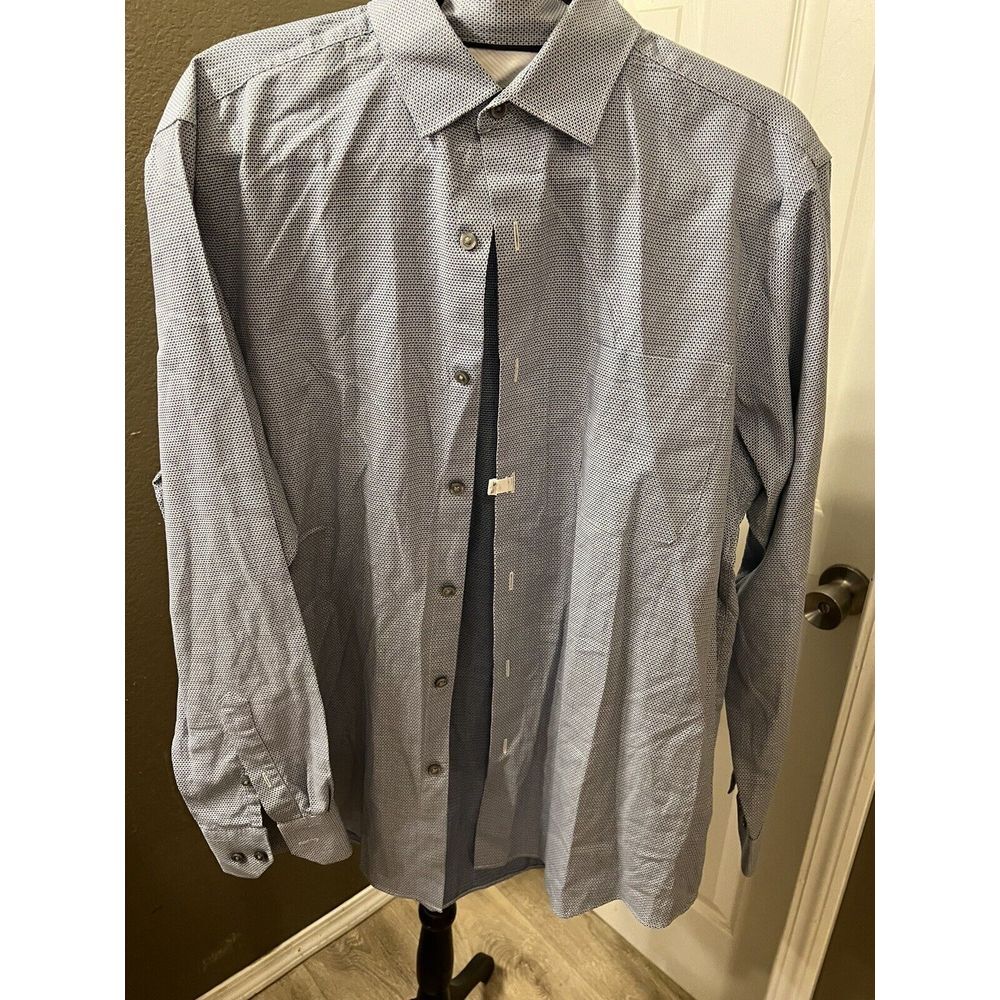 Mens Hart Schaffner Marx Large Blue Pattern 100% Cotton Button Down‎ Shirt